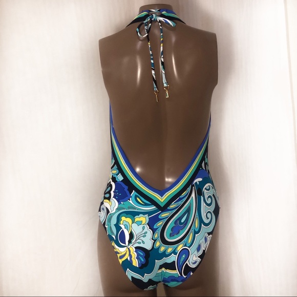 Trina Turk Ipanema Halter Plunge Scoop Swimsuit - Picture 2 of 4